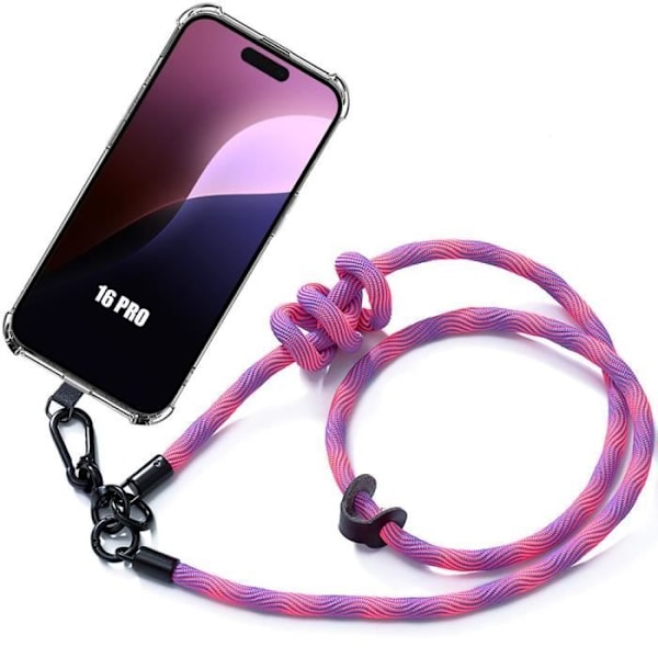 Skyddsskal - iPhone - 16 Pro - Transparent - Stötdämpande - Robust rosa rem Transparent