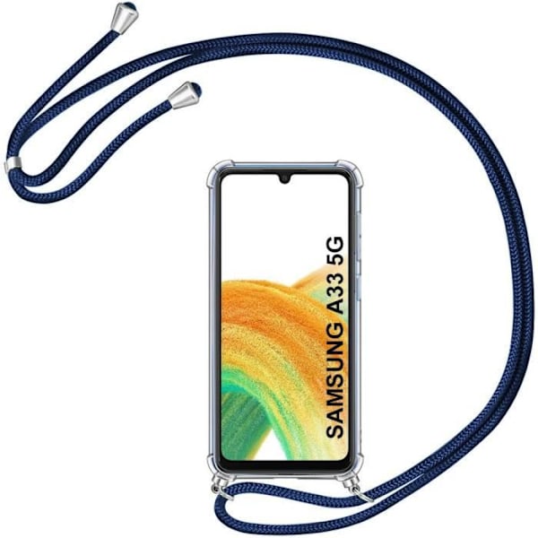 Mobilskal - Samsung - A33 5G - Förstärkt skydd - Justerbar snodd - Mörkblå Transparent-marinblå
