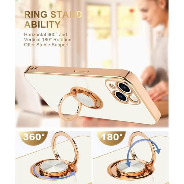 Skyddsskal - Silikon - för iPhone 15 - Vit - Repbeständig - 360° Stöd Ring Vit