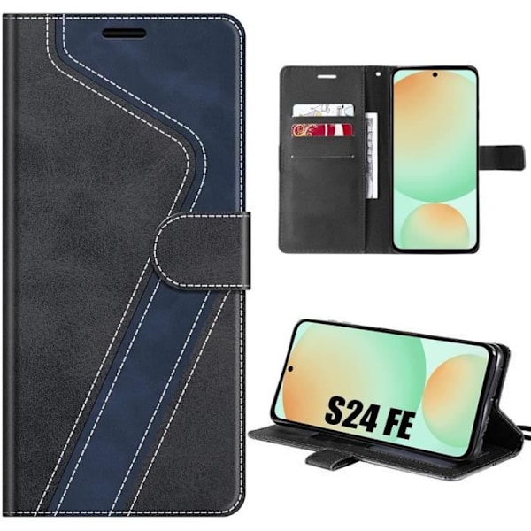 Skyddsfodral - BOOLING - Samsung Galaxy S24 FE - Svart-blått PU-läder - Halvstyvt - Tvåfärgad Svart