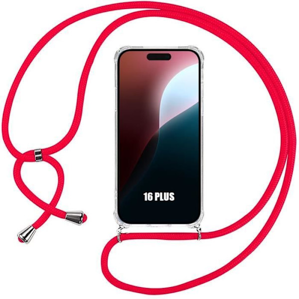 Fodral till iPhone 16 Plus - Förstärkt mjukt skydd + justerbar axelrem Röd