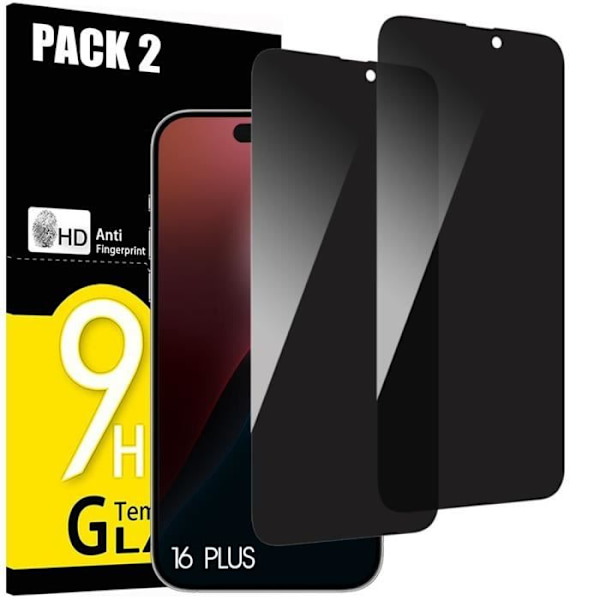 2 Anti-Spy Tempered Glasögon för iPhone 16 Plus - Stötsäkert skydd Svart