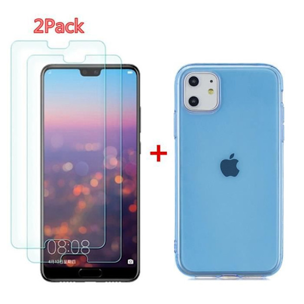 Mjukt flexibelt fodral för Apple iPhone 11 Pro (5,8"), genomskinligt fodral 2 STK härdat glasfilm + 1 ST TPU TPU silikontunnt genomskinligt fodral