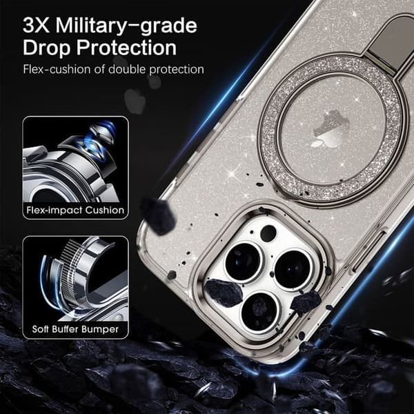 Skyddshölje - BOOLING - för iPhone 17 Pro Max - Hybrid med Glittrande Grå Magnetring Grå