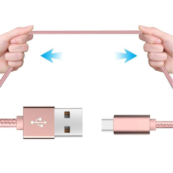 USB Typ C-kabel, 2-pack, 1M - Rosa nylon