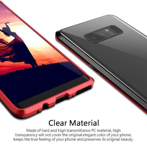Samsung Note8 2 i 1 hårt fodral med löstagbar magnetram Transparent PC-baksida Stötsäker svart+röd