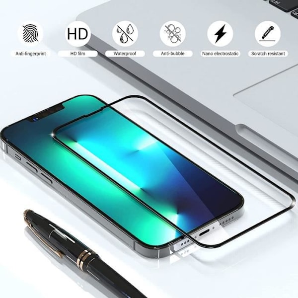 [4 st] Helkroppshärdat glas för iPhone 13 Pro Max (6,7") skärmskydd i glas Transparent med svart kant