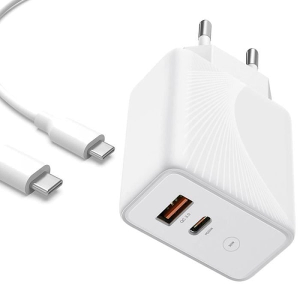 30W 2-i-1 PD 20W+QC 3.0 USB-laddare med 1M USB-C-kabel Vit för Samsung Galaxy A15 A05 A05s A25 A35 A55 Vit