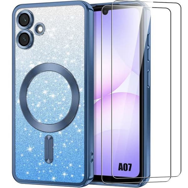 Skyddsfodral - BOOLING - för Samsung Galaxy A07 - Mjuk Silikon - Kameraskydd - Glittrande Effekt Blå