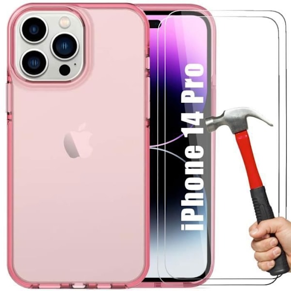 Skyddsfodral - BOOLING - för iPhone 14 Pro - Rosasilikont - 2 Härdat Glas Skärmar - Ultra Slim Rosa