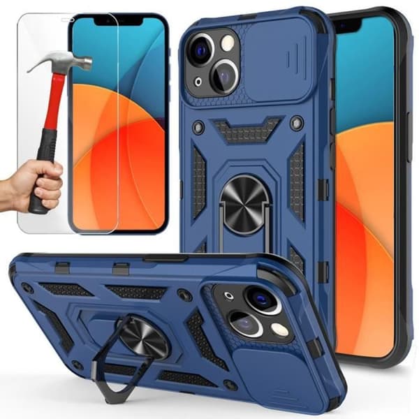 Coque - BOOLING - för iPhone 13 - Styv - Stöttålig - Mörkblå Blå