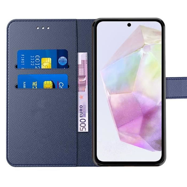 Skyddande fodral - Samsung - Galaxy A35 5G - Stötsäker - PU-läder - Ställfunktion marinblå
