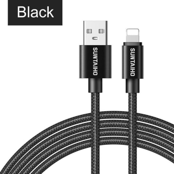 Storlek 2M - 2.4A USB-kabel för iPhone X Laddarkabel för iPhone XR MAX XS 8 7 6 plus 5s Datakabel - Svart