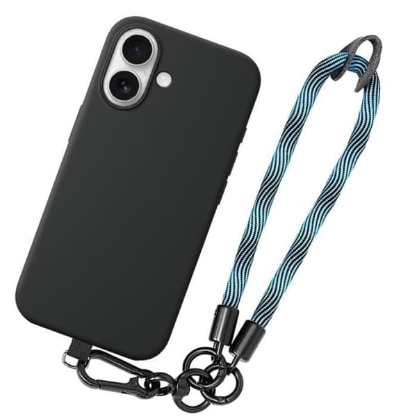Coque - BOOLING - för iPhone 16 - Stötabsorberande - Rep-resistant - Avtagbar rem Svart blå