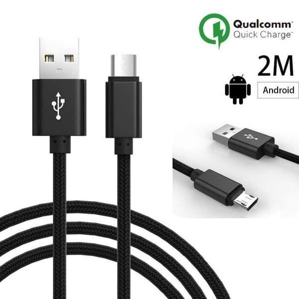 Micro USB-laddningskabel - E.F.CONNECTION - för Samsung Galaxy - 2M - Svart nylon - Kompatibel med Android