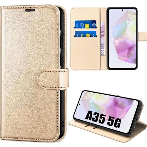 Skyddsfodral - BOOLING - Samsung Galaxy A35 5G - PU-läder och TPU - Stötsäker - Kortfack gyllene