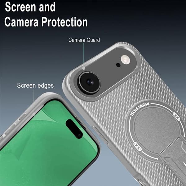 SkyddsgCase - BOOLING - för iPhone Air - Kolfiber med Magnetisk Cirkelsupport - Grå Grå