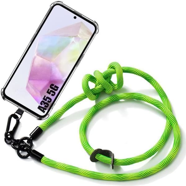 Coque - BOOLING - för Samsung Galaxy A35 5G - Stötsäker - Represervär - Avtagbart grönt snöre Grönt, klart