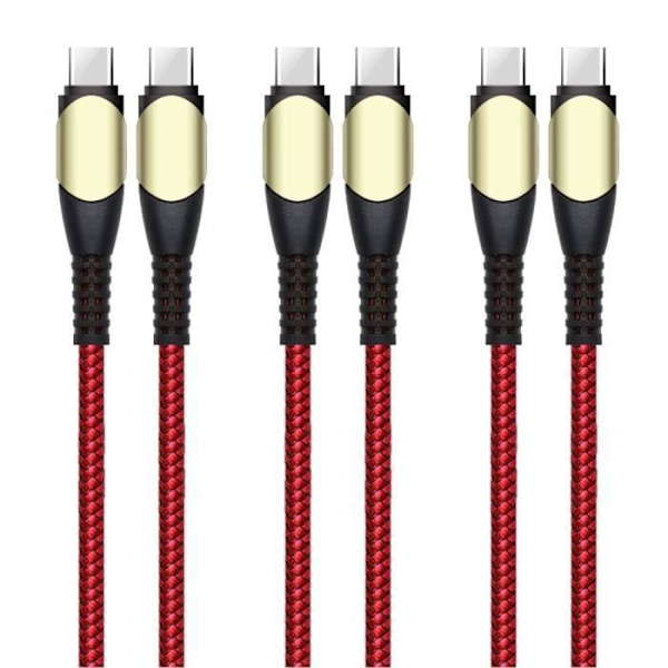 3x USB-C till USB-C kabel 60W för iPhone 16 Pro Max - iPhone 16 Pro - iPhone 16e - iPhone 15 - iPhone 15 Plus - Röd Flätad Nylon 1M Röd