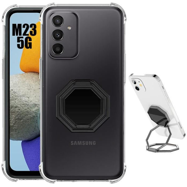 Mjukt skyddsfodral för Samsung Galaxy M23 5G - BOOLING - Transparent-svart - Integrerat metallstöd transparent-svart