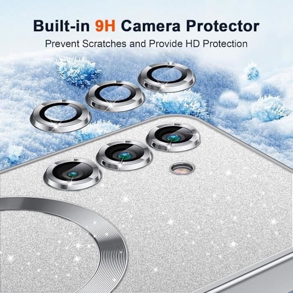 Coque + 2 Gjennomsiktige Glass for Samsung Galaxy S25, med Magnetisk Sirkel Kamera Beskyttelse - Glitrende Sølv