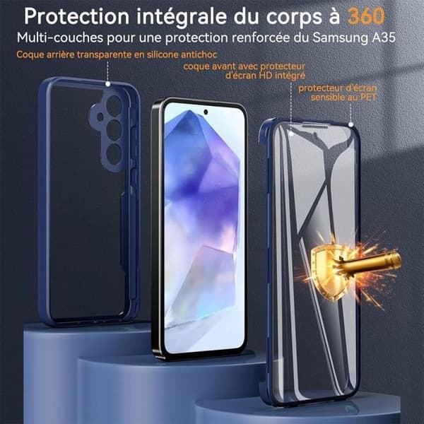 Coque 360 - BOOLING - för Samsung Galaxy A35 5G - Hel skydd - Ripskydd - Blå marinblå