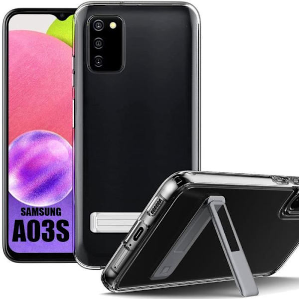 TPU-fodral för Samsung Galaxy A03s Transparent stötsäkert skydd med silverstativ Transparent