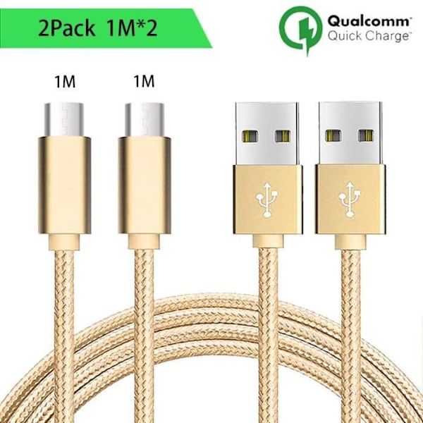 Micro USB-kabel - Ej specificerad - Paket med 2 - 1M - Guldnylon - Kompatibel med Android