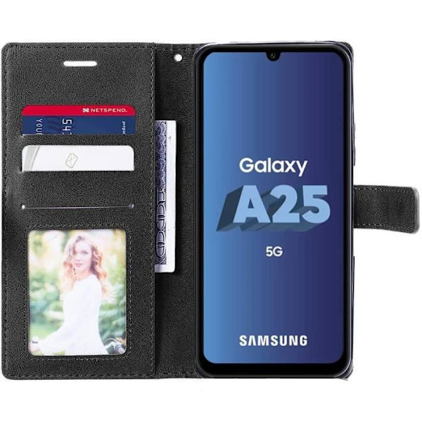 Skyddsfodral - BOOLING - Samsung Galaxy A25 5G - Tvåfärgad Syntetisk Läder - Ställfunktion - Stötskyddande marinblå