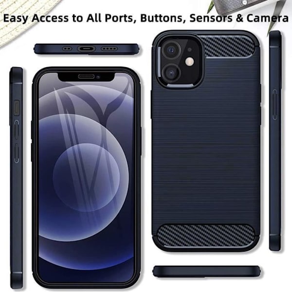 Fodral för iPhone 12 Mini (5,4") Innehåller 2 mjuka härdade glasögon i kolfiberdesign Marinblått BM