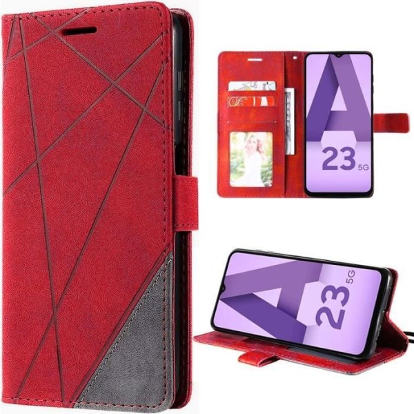 Fodral för Samsung Galaxy A23 5G, Retro Lädereffekt Stötsäkert skyddsfodral med kortplatser och stödfunktion -Röd