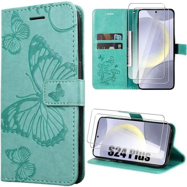Skyddsskal - BOOLING - Samsung Galaxy S24 Plus - Syntetiskt läder - Fjärilsdesign - Grön Grön