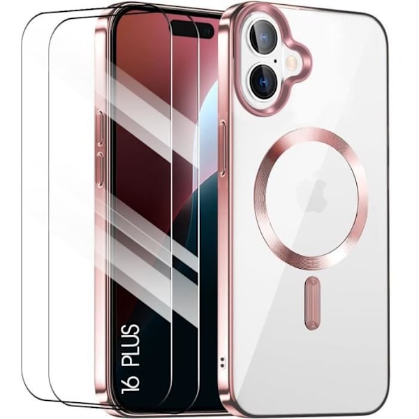 Skyddsskal - BOOLING - iPhone 16 Plus - Rosa - Kromad kant - 2 Härdat glas Rosa