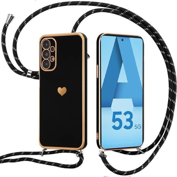 Lanyard-etui til Samsung Galaxy A53 5G TPU stødsikkert anti-ridse-hjertemønster - sort Svart