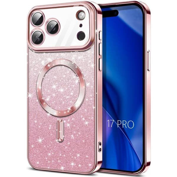 Skyddsskal - BOOLING - för iPhone 17 Pro - Silikon med Magnetring - Glittrande Rosé Rosa