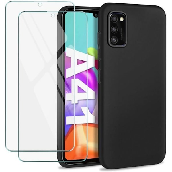 Gnews-fodral för Samsung A41-fodral, [2-pack] skärmskydd i härdat glas + mjukt flexibelt silikon TPU-fodral