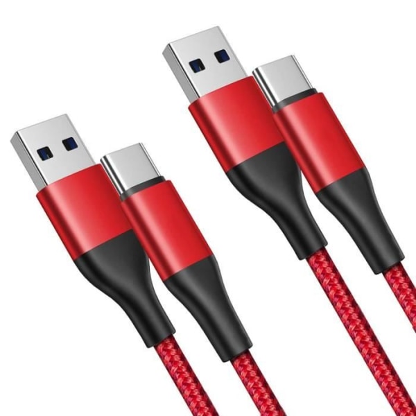 2x USB-C Nylon snabbladdningskabel för Xiaomi Redmi 13C, Redmi Note 13 4G-5G, Note 13 Pro Plus 5G - Röd 1M