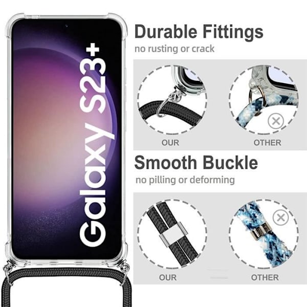 Fodral till Samsung Galaxy S23+ - S23 Plus Skydd Förstärkt Transparent Flexibel + Nattgrön sladd
