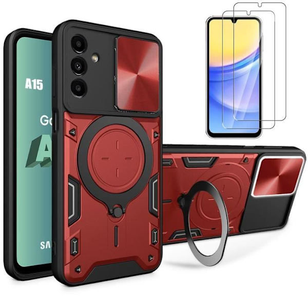 Skyddsfodral - Samsung - Galaxy A15 4G-5G - Röd - Stötabsorberande - 360° Rotationsstöd Röd