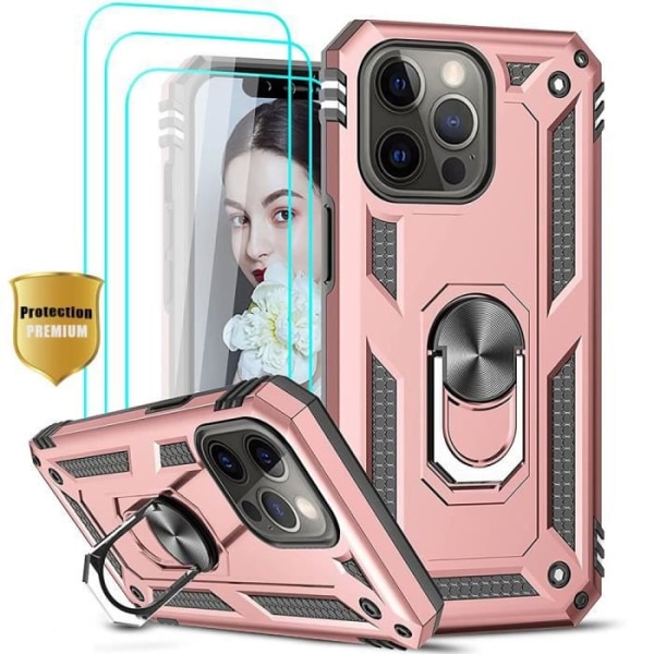 Fodral för iPhone 13 Pro Pink Resistant Shockproof med magnetisk hållare + 2x härdat glas