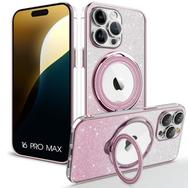 Skal till iPhone 16 Pro Max, Silikonskydd med roterande magnetstöd Rosa