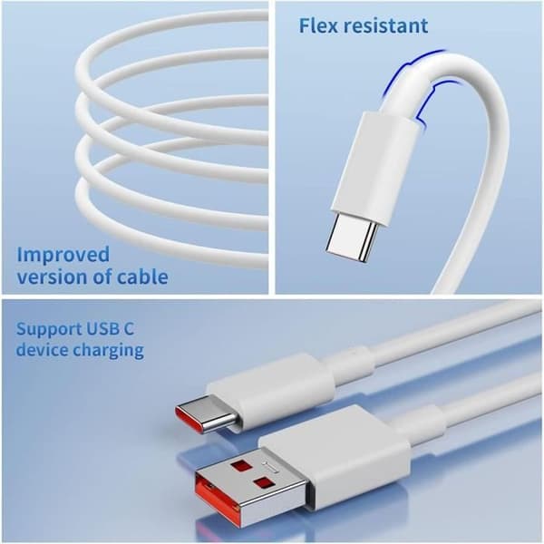 2 USB-C Snabbladdningskablar 6A för Xiaomi Redmi Note 15, Note 13/14 Pro Note 13 5G Redmi 15C 14C 13C - 1M Vit