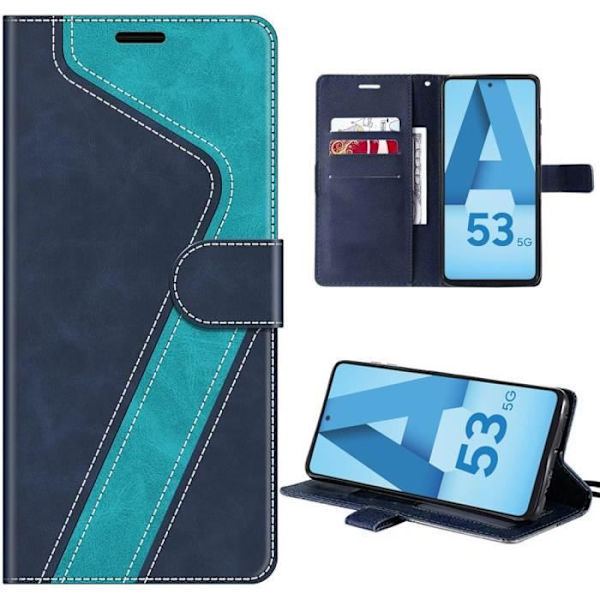 Fodral för Samsung Galaxy A53 5G, stötsäkert skyddsfodral i PU-läder med kortplatser och stativ, elegant mönster, blå Blå