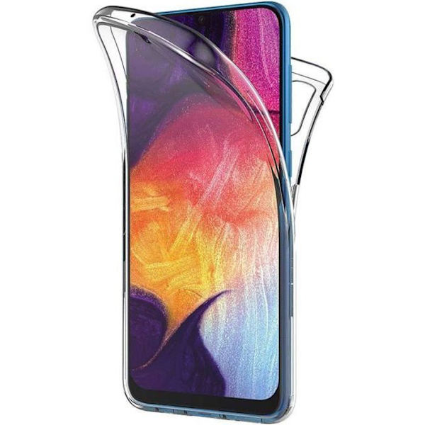 För Samsung Galaxy A50 SM-A505F 6,4": Silikonbakfodral 360° fullt skydd fram och bak - TRANSPARENT TRANSPARENT