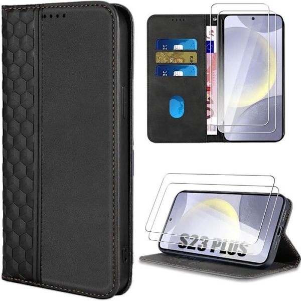 Skyddsfodral - BOOLING - Samsung Galaxy S24 Plus - Svart - Rutmönster - 2 Härdat Glas Svart