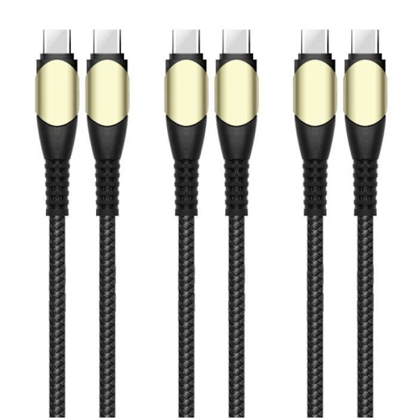 3x Snabb USB-C till USB-C-kabel 60W för Samsung Galaxy A36 A34 A33 A32 4G-5G A54 A53 A52 4G-5G A52s - Svart Nylonflätad 1M Svart