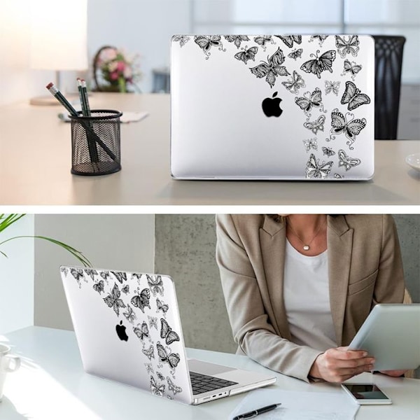 Fodral för MacBook Pro 14 Tum M4 M3 M2 M1 Pro/Max 2024 2023 2021, Ultra Slim Lätt Hård Skydd Med Fjärilsdesign vit svart