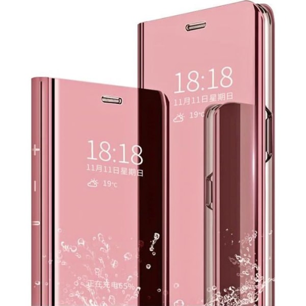 Etui til Samsung A32 5G, etui + hærdet glas Flip Clear View Gennemsigtigt stående spejl 360° stødsikkert Smart Cover Bumper Guld Rose guld