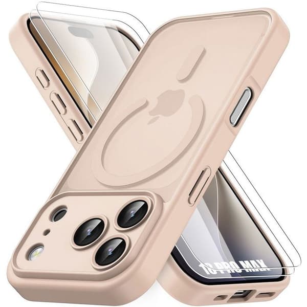 Skal + 2 Doppade Glas för iPhone 18 Pro Max, med Magnetring - Rosa Ros