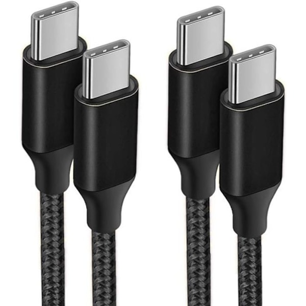 Förpackning med 2 snabba USB-C till USB-C-kablar 3A för Samsung Galaxy A26 A23 A24 A22 A02s A03s A04s A12 A13 - Förstärkt nylon 1M svart Svart